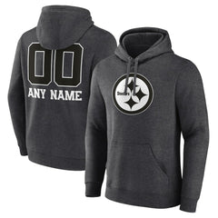 Pittsburgh Steelers Personalized Name & Number Monochrome Pullover Hoodie Charcoal | NFL