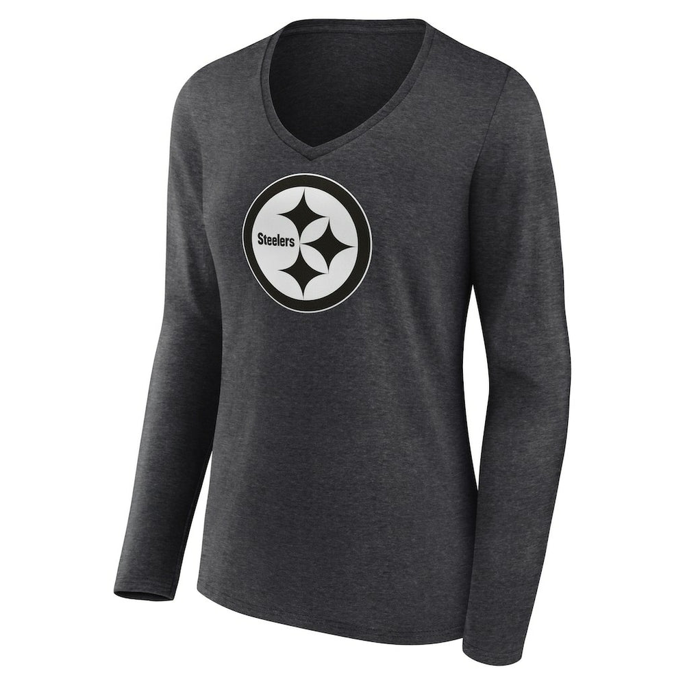 Pittsburgh Steelers Women's Personalized Name & Number Monochrome V-neck T-Shirt Charcoal | NFL