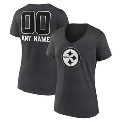 Pittsburgh Steelers Women's Personalized Name & Number Monochrome V-Neck Long Sleeve T-Shirt Charcoal | NFL