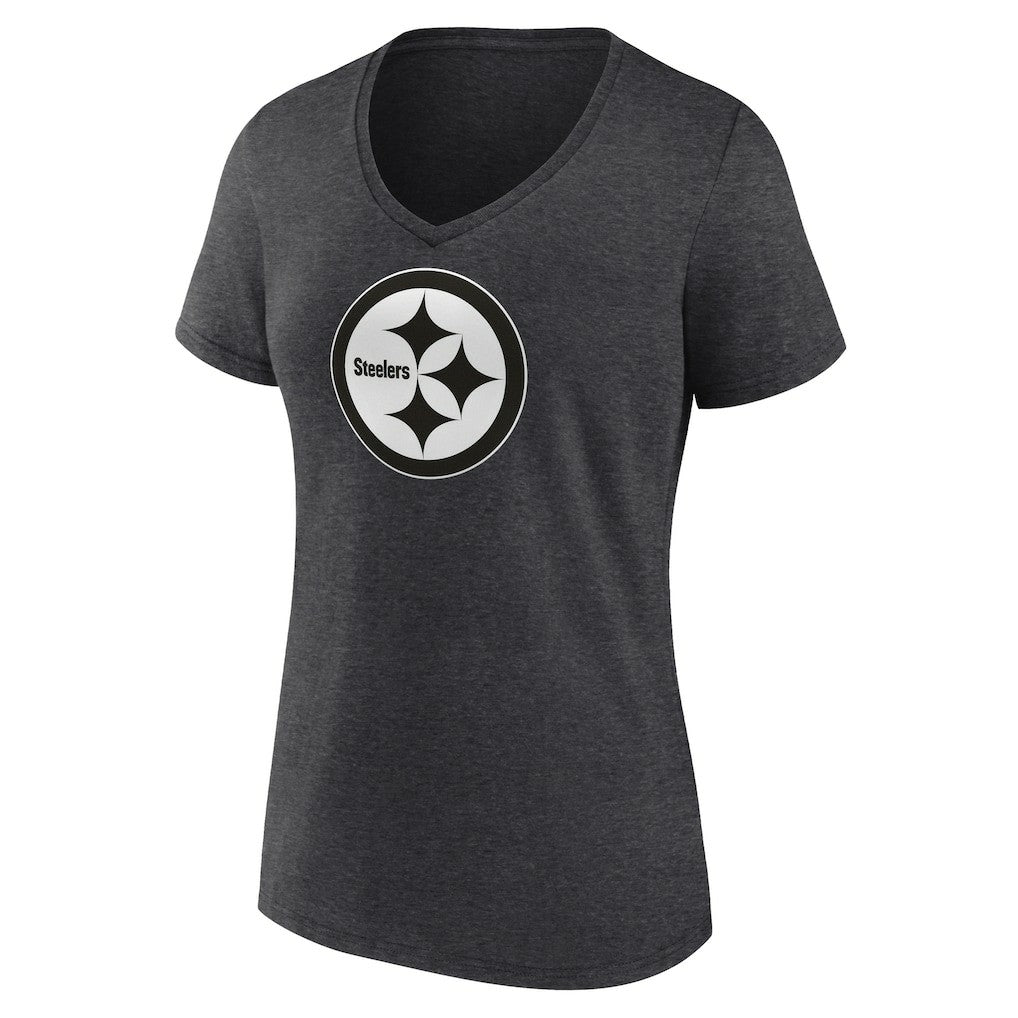 Pittsburgh Steelers Women's Personalized Name & Number Monochrome V-Neck Long Sleeve T-Shirt Charcoal | NFL