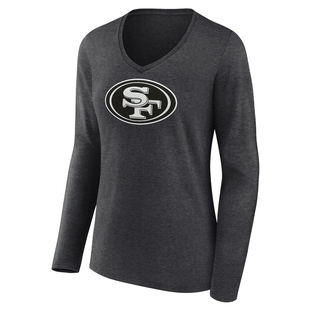 San Francisco 49ers Women's Personalized Name & Number Monochrome V-neck T-Shirt Charcoal | NFL