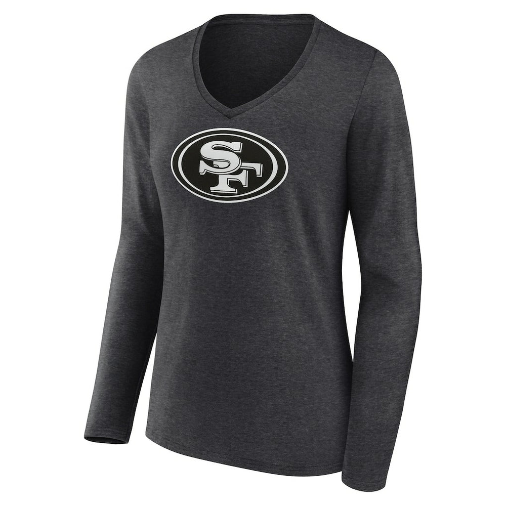 San Francisco 49ers Women's Personalized Name & Number Monochrome V-neck T-Shirt Charcoal | NFL