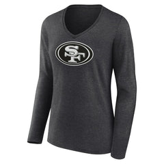 San Francisco 49ers Women's Personalized Name & Number Monochrome V-neck T-Shirt Charcoal | NFL