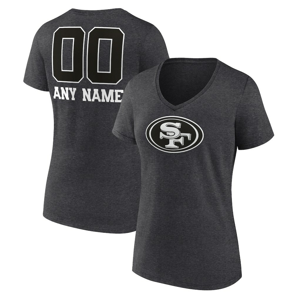San Francisco 49ers Women's Personalized Name & Number Monochrome V-Neck Long Sleeve T-Shirt Charcoal | NFL