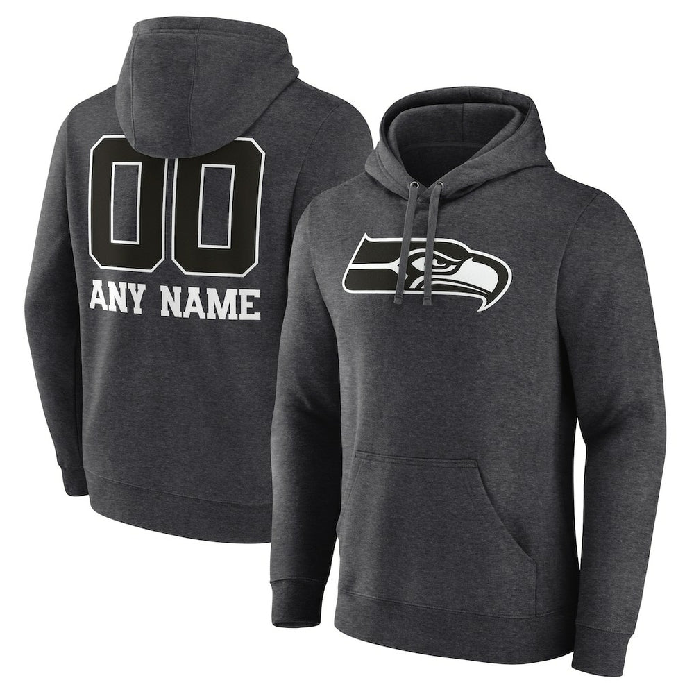 Seattle Seahawks Personalized Name & Number Monochrome Pullover Hoodie Charcoal | NFL