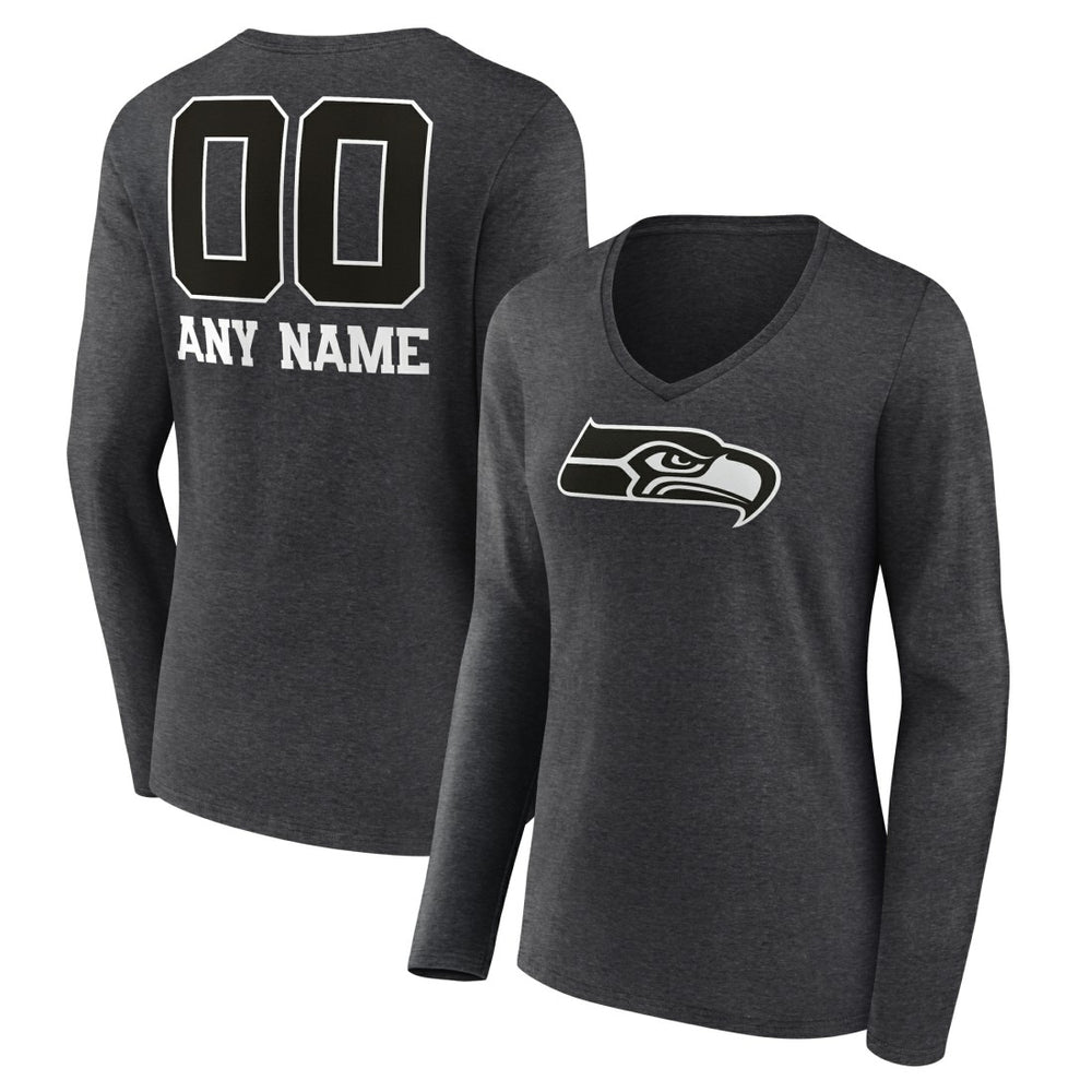 Seattle Seahawks Women's Personalized Name & Number Monochrome V-neck T-Shirt Charcoal | NFL