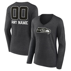Seattle Seahawks Women's Personalized Name & Number Monochrome V-neck T-Shirt Charcoal | NFL