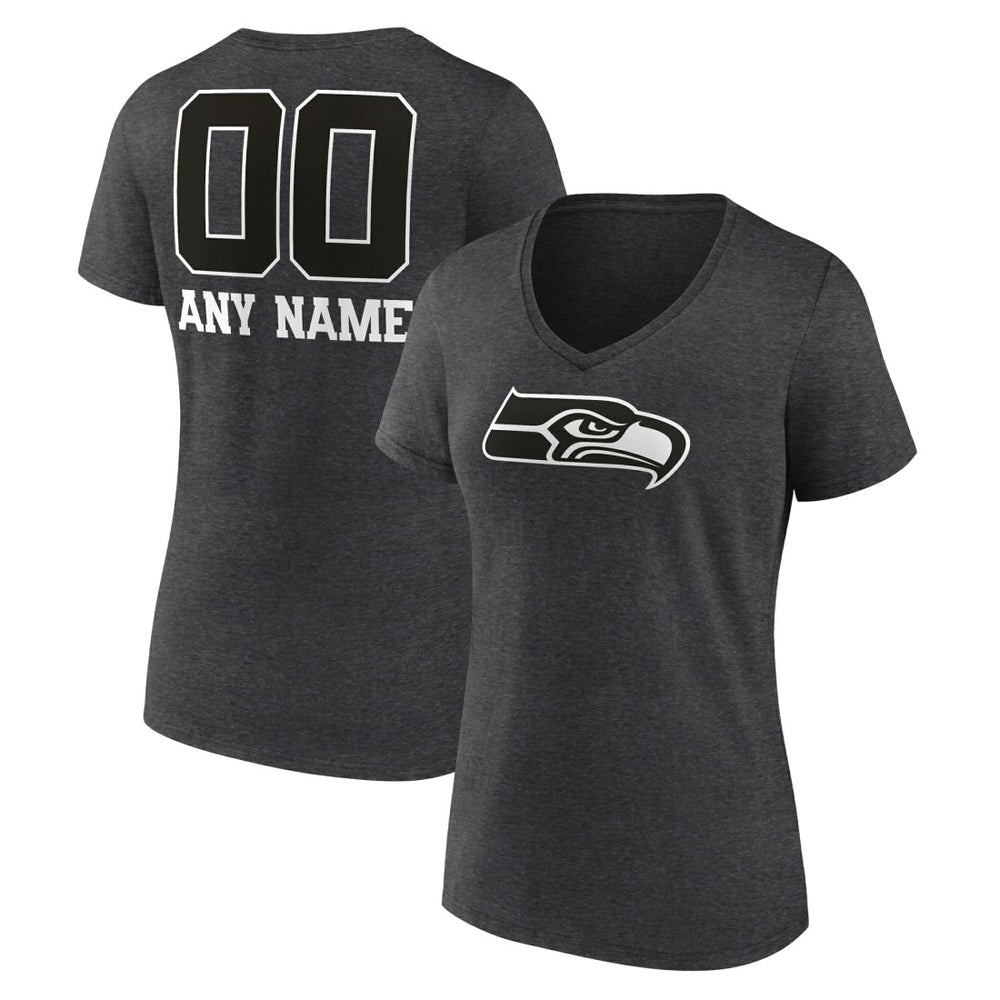 Seattle Seahawks Women's Personalized Name & Number Monochrome V-Neck Long Sleeve T-Shirt Charcoal | NFL