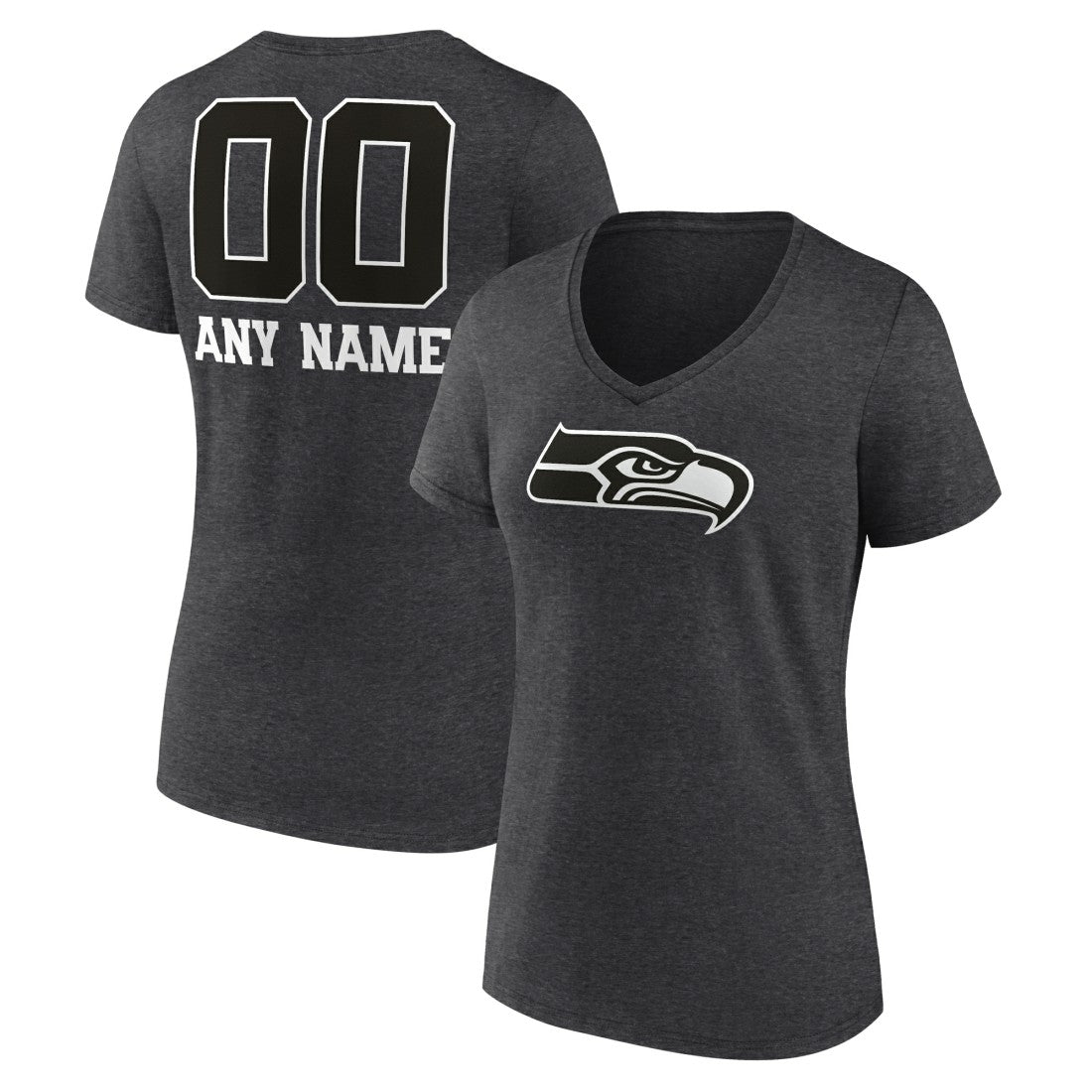 Seattle Seahawks Women's Personalized Name & Number Monochrome V-Neck Long Sleeve T-Shirt Charcoal | NFL
