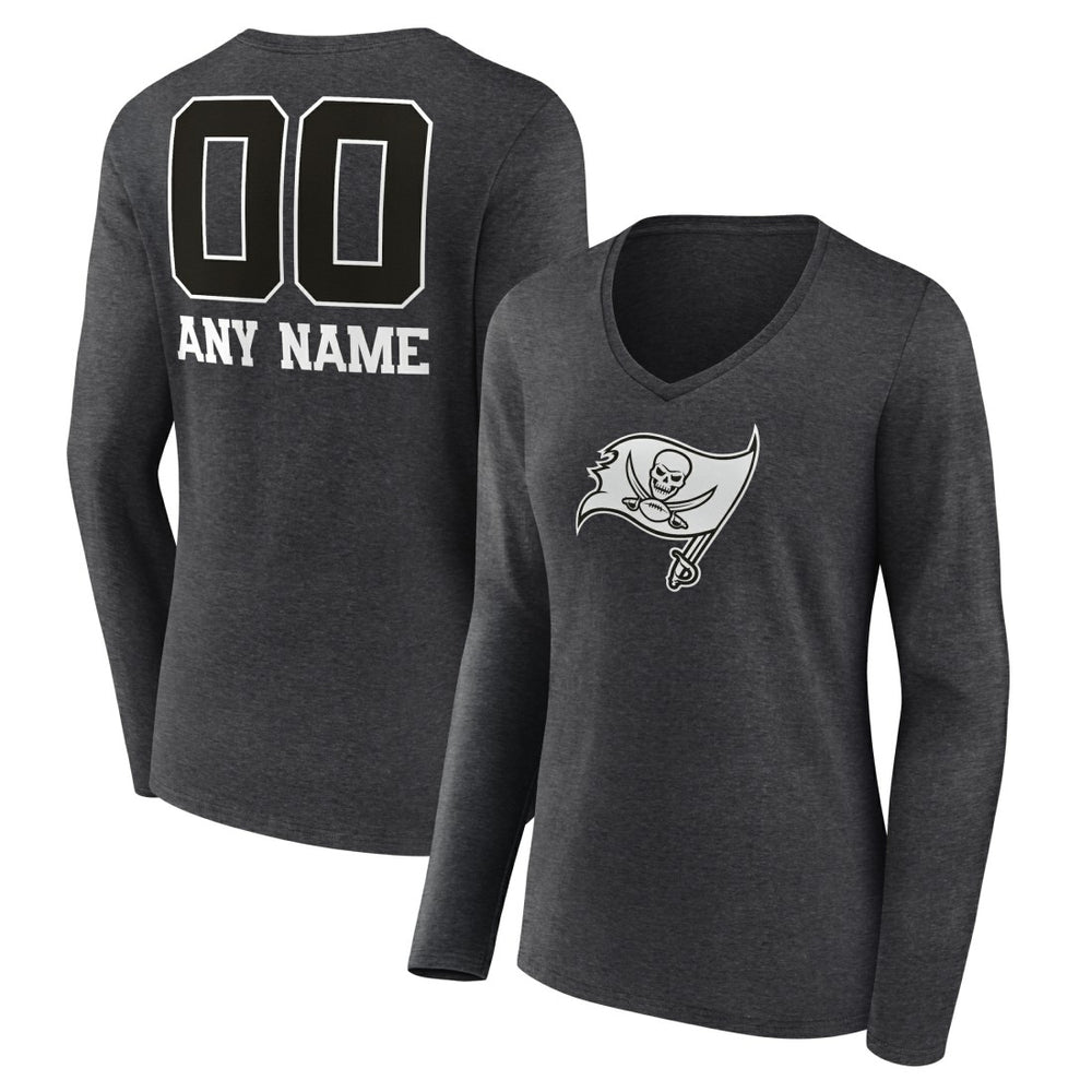 Tampa Bay Buccaneers Women's Personalized Name & Number Monochrome V-neck T-Shirt Charcoal | NFL