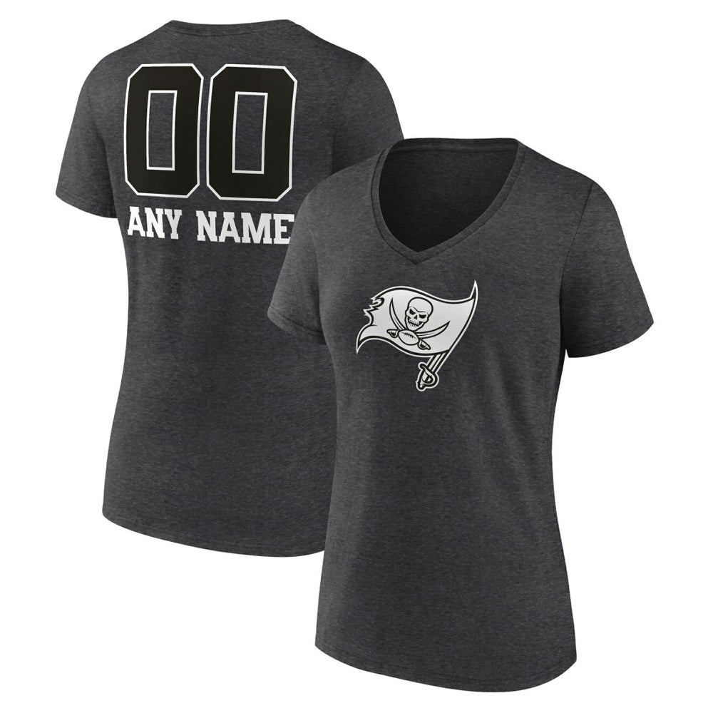 Tampa Bay Buccaneers Women's Personalized Name & Number Monochrome V-Neck Long Sleeve T-Shirt Charcoal | NFL