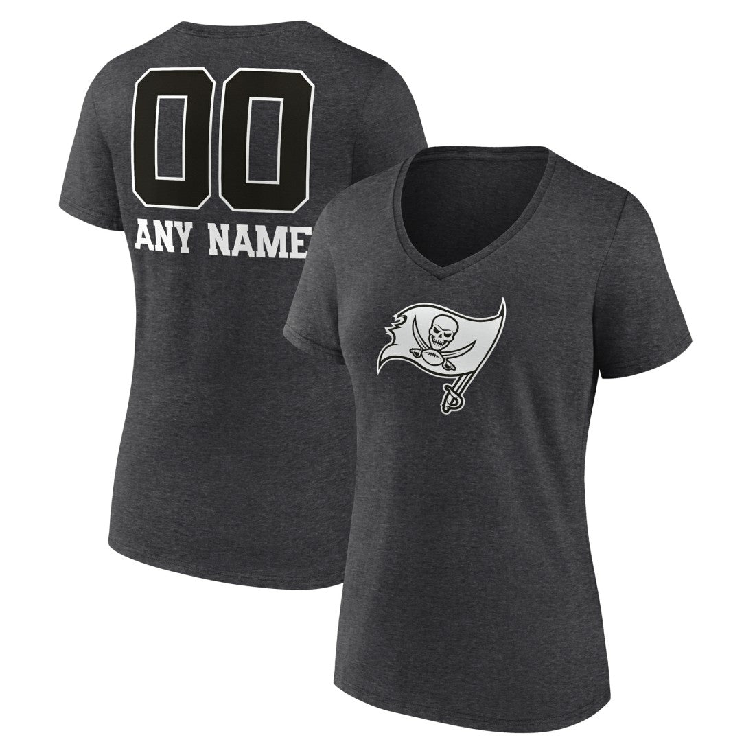 Tampa Bay Buccaneers Women's Personalized Name & Number Monochrome V-Neck Long Sleeve T-Shirt Charcoal | NFL
