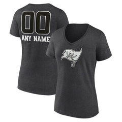Tampa Bay Buccaneers Women's Personalized Name & Number Monochrome V-Neck Long Sleeve T-Shirt Charcoal | NFL