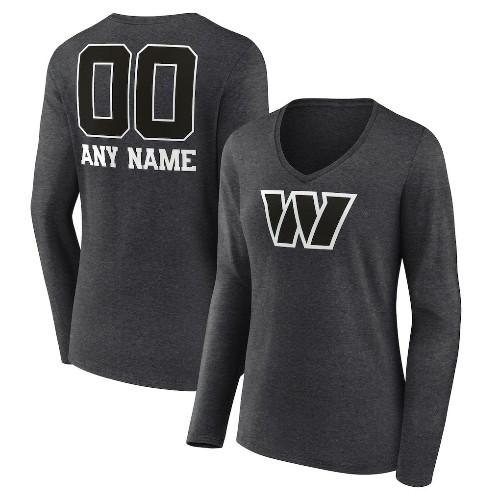 Washington Commanders Women's Personalized Name & Number Monochrome V-neck T-Shirt Charcoal | NFL
