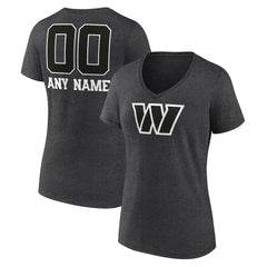 Washington Commanders Women's Personalized Name & Number Monochrome V-Neck Long Sleeve T-Shirt Charcoal | NFL