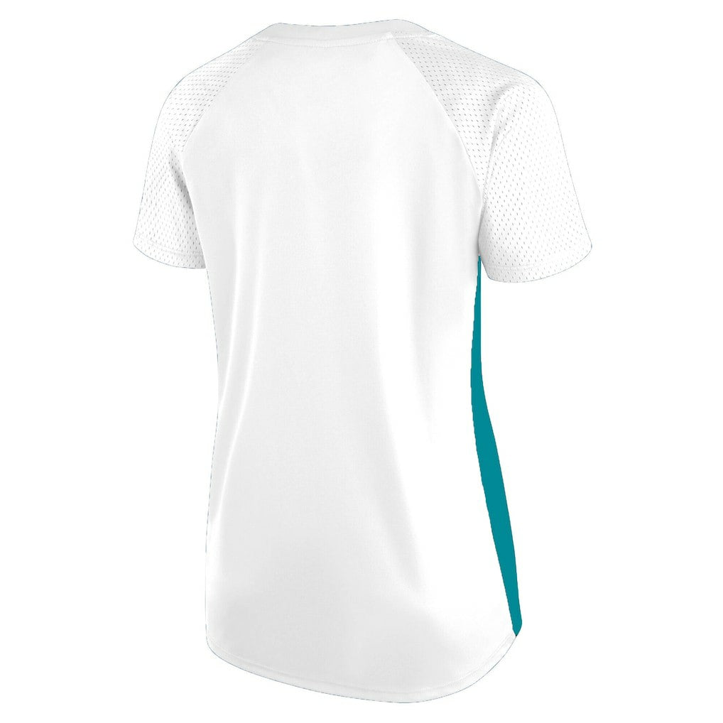 Miami Dolphins Women's Plus Size Glitter Lace-Up V- Neck T-Shirt White | Fanatics