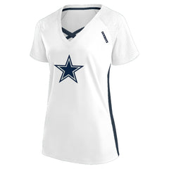 Dallas Cowboys Women's Plus Size Glitter Lace-Up V- Neck T-Shirt White | Fanatics