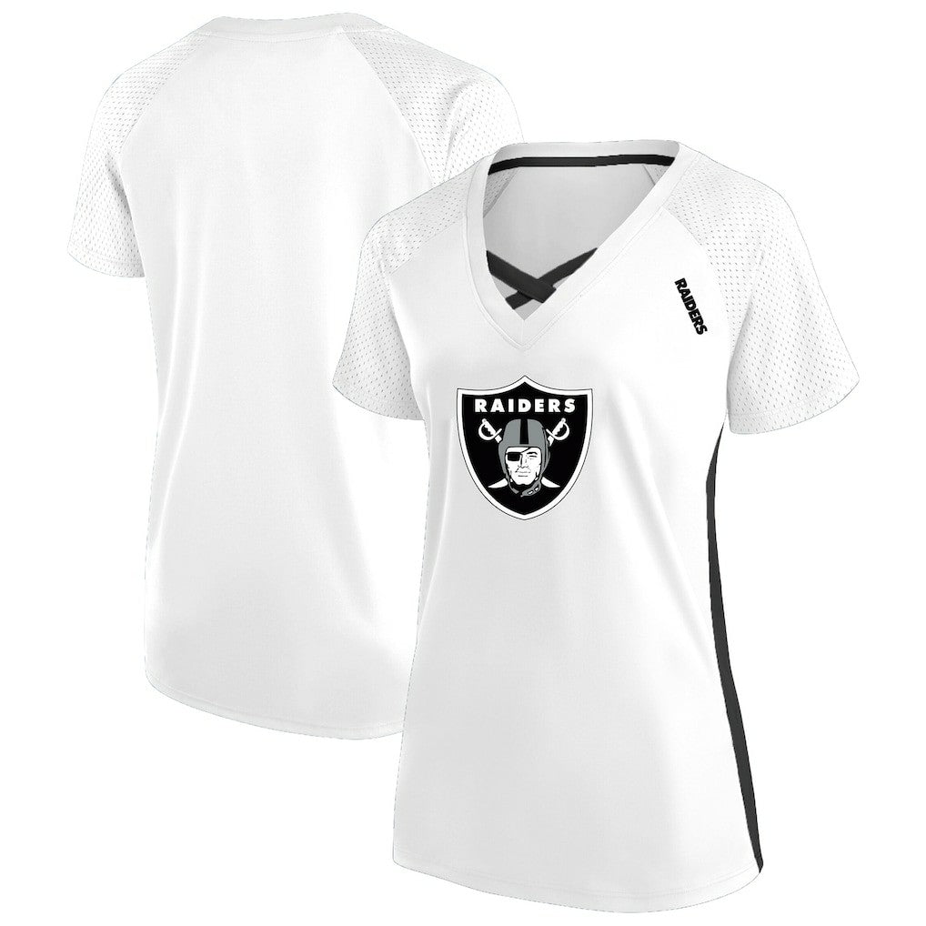 Las Vegas Raiders Women's Plus Size Glitter Lace-Up V- Neck T-Shirt White | Fanatics