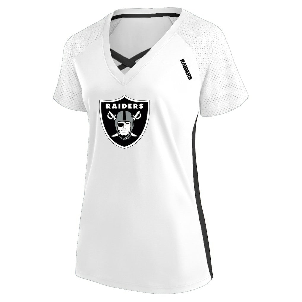 Las Vegas Raiders Women's Plus Size Glitter Lace-Up V- Neck T-Shirt White | Fanatics