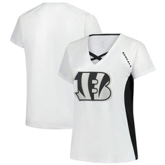 Cincinnati Bengals Women's Plus Size Glitter Lace-Up V- Neck T-Shirt White | Fanatics