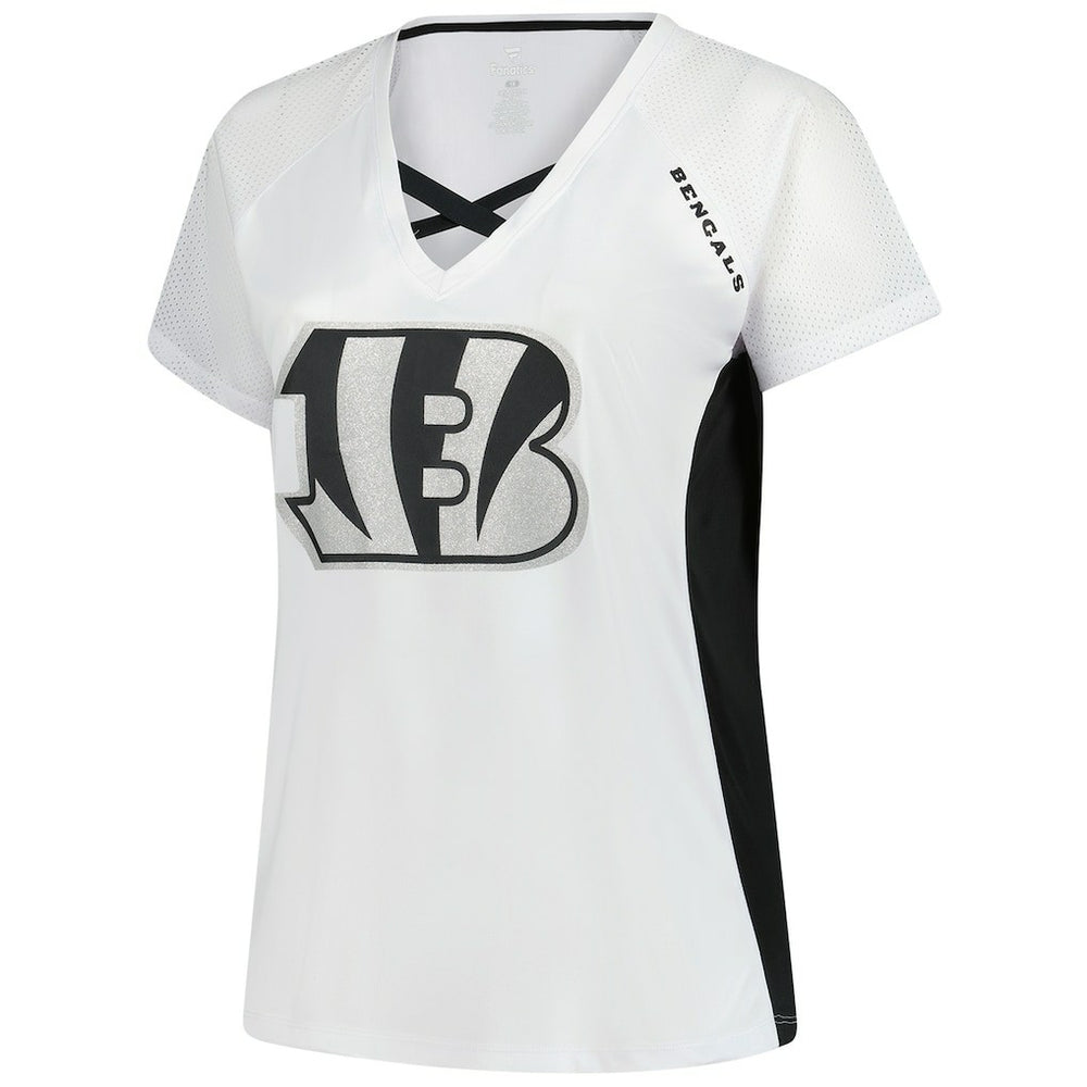 Cincinnati Bengals Women's Plus Size Glitter Lace-Up V- Neck T-Shirt White | Fanatics