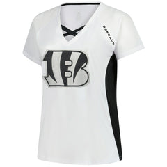 Cincinnati Bengals Women's Plus Size Glitter Lace-Up V- Neck T-Shirt White | Fanatics