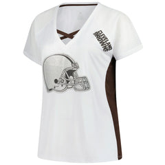 Cleveland Browns Women's Plus Size Glitter Lace-Up V- Neck T-Shirt White | Fanatics