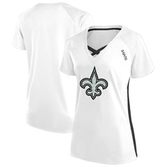 New Orleans Saints Women's Plus Size Glitter Lace-Up V- Neck T-Shirt White | Fanatics