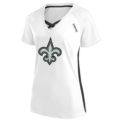 New Orleans Saints Women's Plus Size Glitter Lace-Up V- Neck T-Shirt White | Fanatics