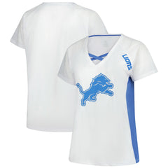 Detroit Lions Women's Plus Size Glitter Lace-Up V- Neck T-Shirt White | Fanatics