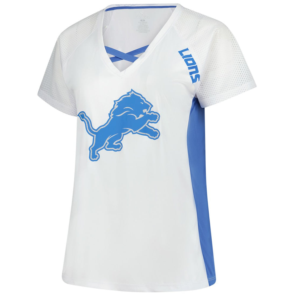 Detroit Lions Women's Plus Size Glitter Lace-Up V- Neck T-Shirt White | Fanatics