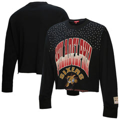 Philadelphia 76ers Women's Hardwood Classics Studded Boxy Cropped Long Sleeve T-Shirt Black - NBA