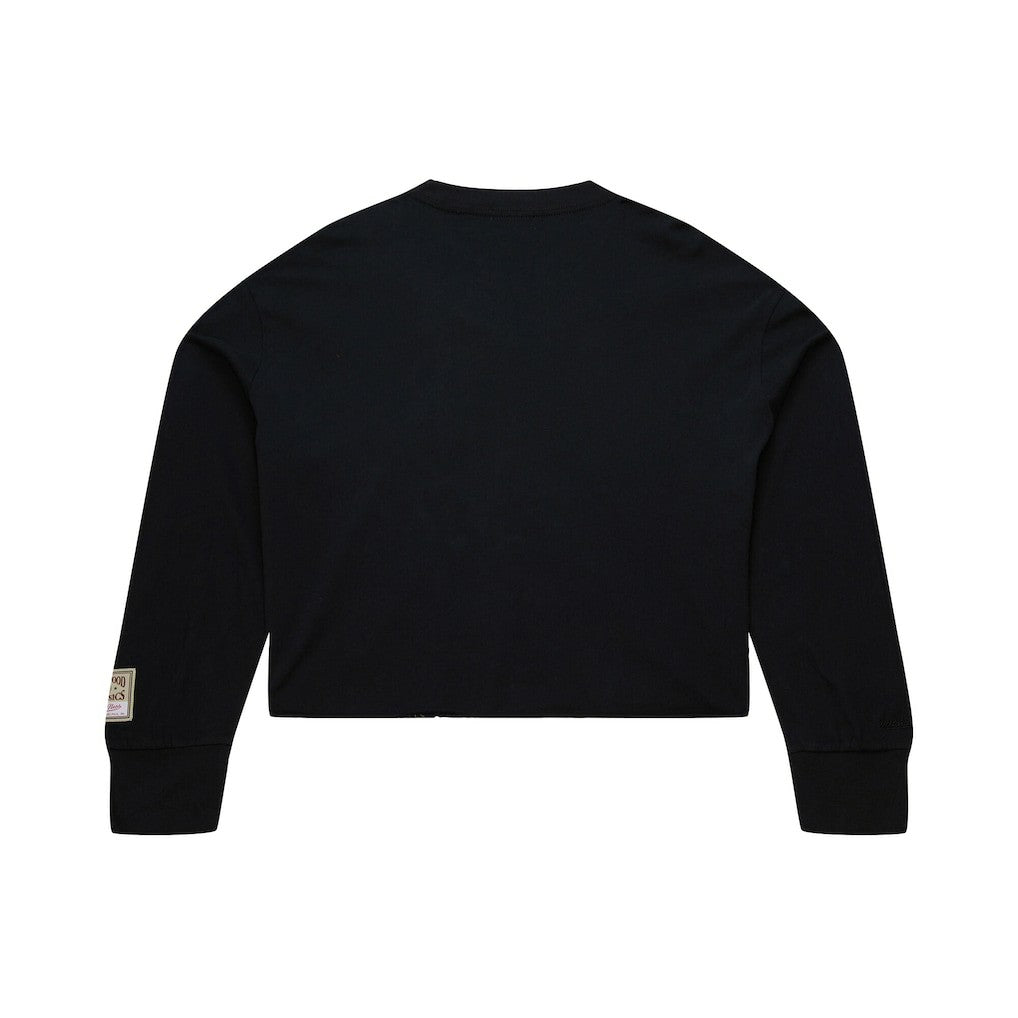 Philadelphia 76ers Women's Hardwood Classics Studded Boxy Cropped Long Sleeve T-Shirt Black - NBA