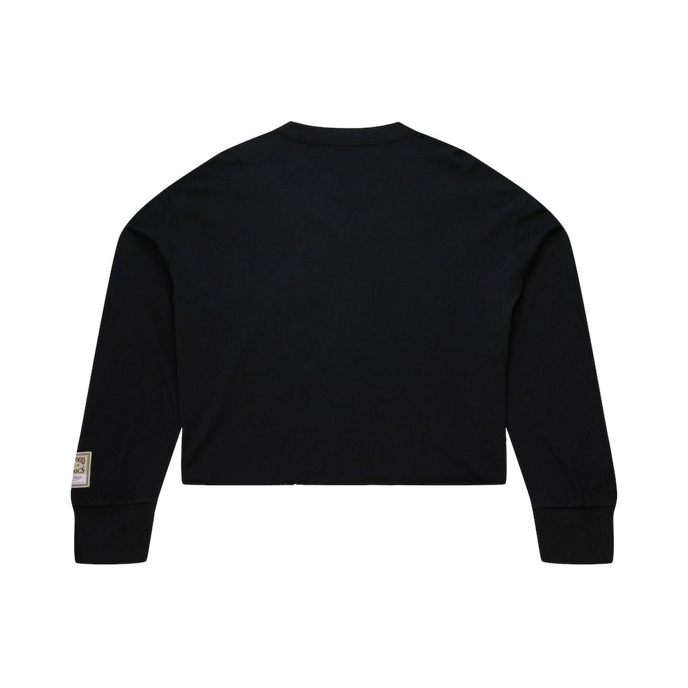 Philadelphia 76ers Women's Hardwood Classics Studded Boxy Cropped Long Sleeve T-Shirt Black - NBA