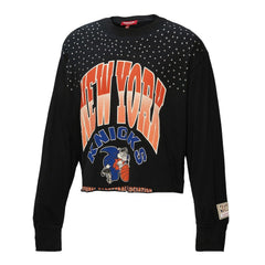 New York Knicks Women's Hardwood Classics Studded Boxy Cropped Long Sleeve T-Shirt Black - NBA
