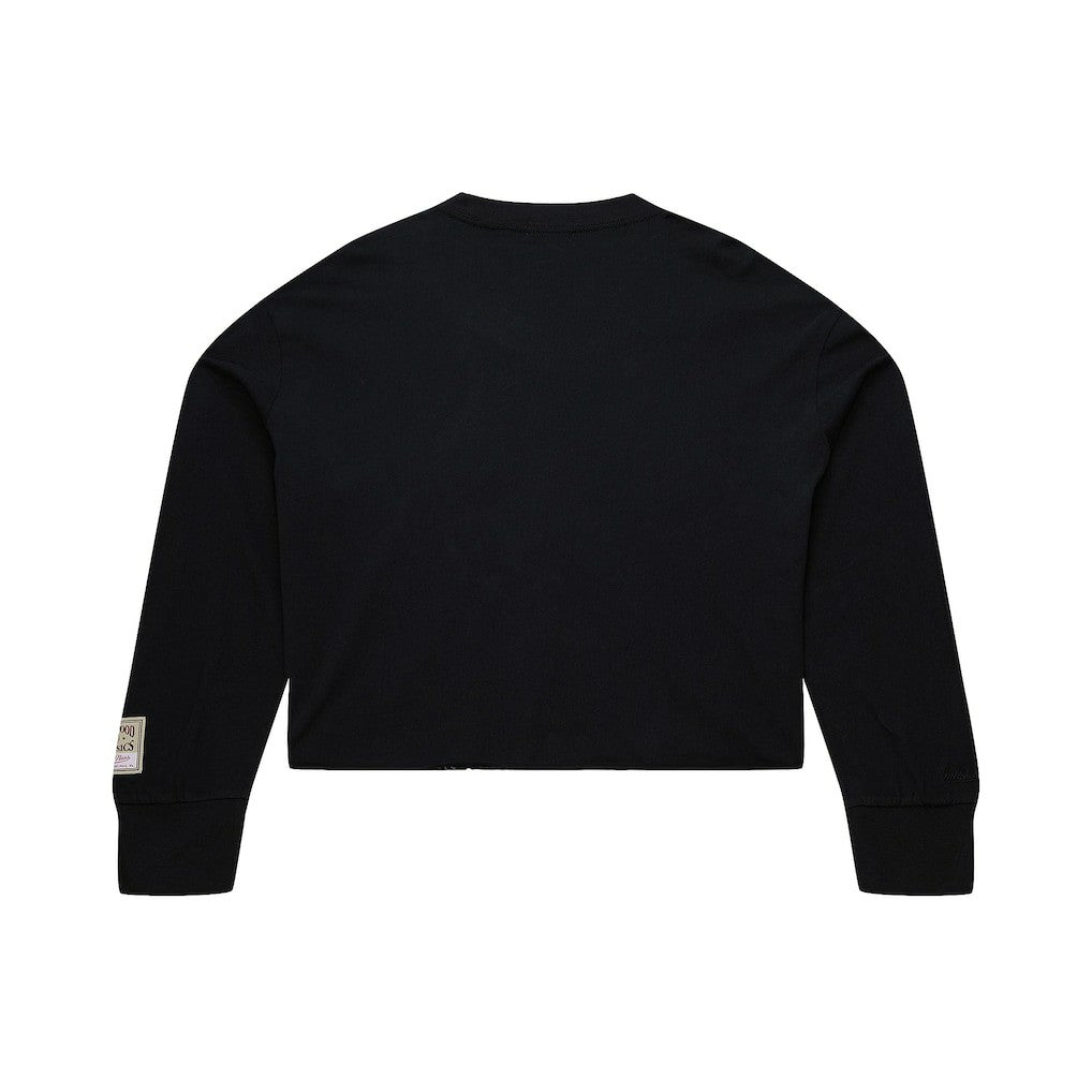 New York Knicks Women's Hardwood Classics Studded Boxy Cropped Long Sleeve T-Shirt Black - NBA