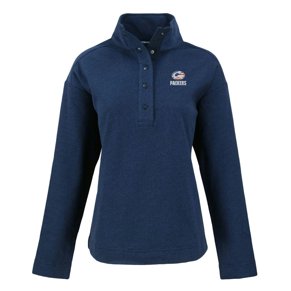 Green Bay Packers Cutter & Buck Women's Hunts Point Eco Half-Snap Sweatshirt Navy | NFL