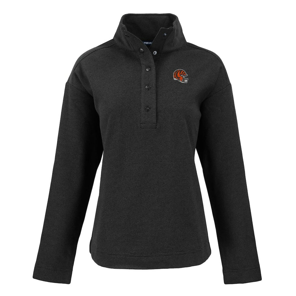 Cincinnati Bengals Cutter & Buck Women's Hunts Point Eco Half-Snap Sweatshirt Black | NFL