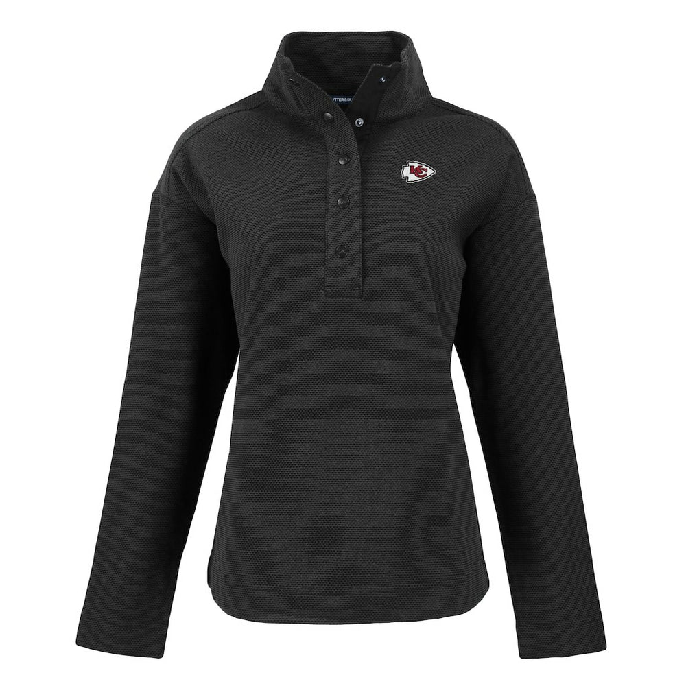 Kansas City Chiefs Cutter & Buck Women's Hunts Point Eco Half-Snap Sweatshirt Black | NFL