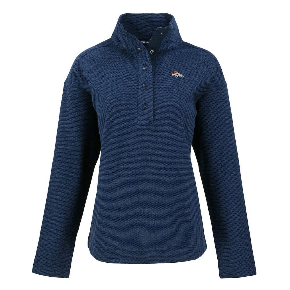 Denver Broncos Cutter & Buck Women's Hunts Point Eco Half-Snap Sweatshirt Navy | NFL