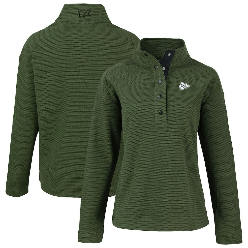 Kansas City Chiefs Cutter & Buck Women's Hunts Point Eco Half-Snap Sweatshirt Green | NFL