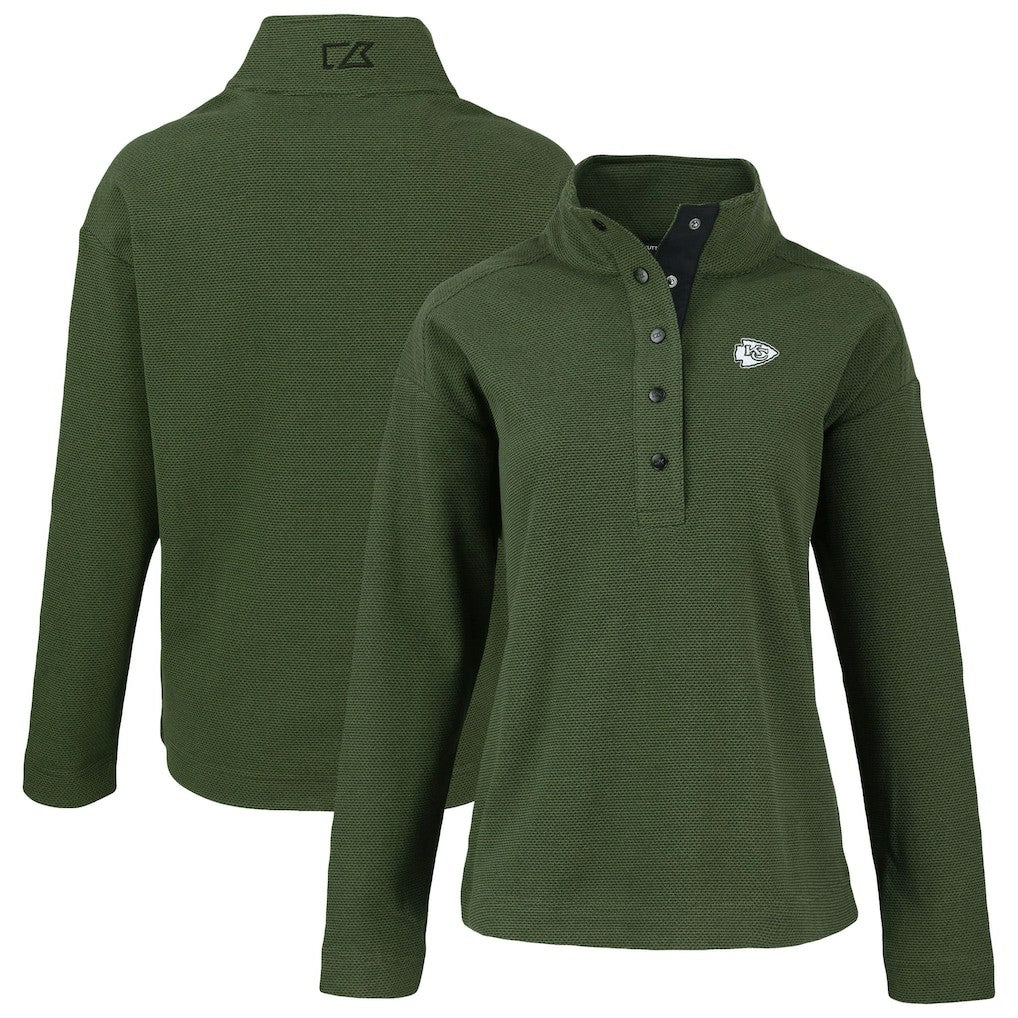 Kansas City Chiefs Cutter & Buck Women's Hunts Point Eco Half-Snap Sweatshirt Green | NFL