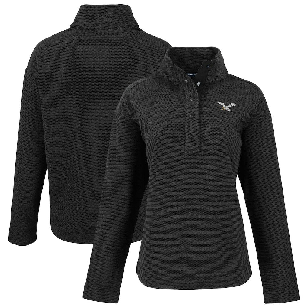 Philadelphia Eagles Cutter & Buck Women's Hunts Point Eco Half-Snap Sweatshirt Black | NFL