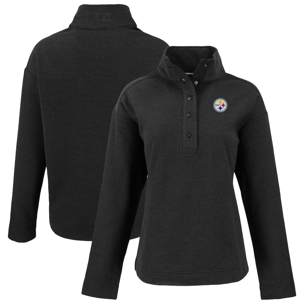 Pittsburgh Steelers Cutter & Buck Women's Hunts Point Eco Half-Snap Sweatshirt Black | NFL