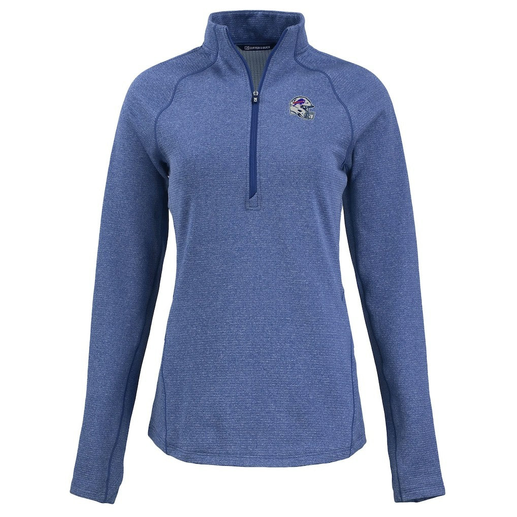 Buffalo Bills Cutter & Buck Women's Peshastin Eco Fleece Recycled Tri-Blend Raglan Half-Zip Jacket Heather Royal | NFL