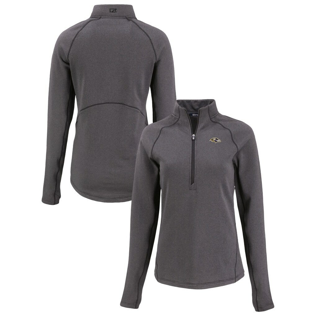 Baltimore Ravens Cutter & Buck Women's Peshastin Eco Fleece Recycled Tri-Blend Raglan Half-Zip Jacket Heather Black | NFL