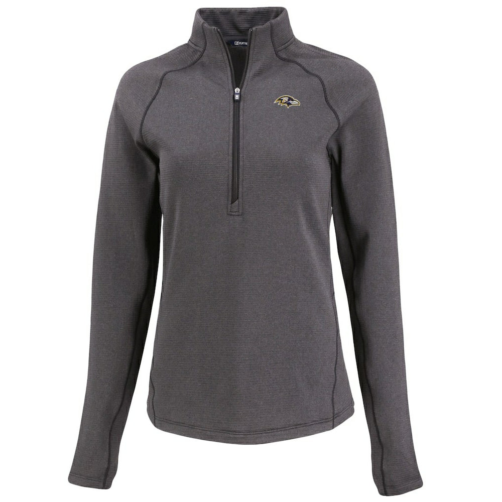 Baltimore Ravens Cutter & Buck Women's Peshastin Eco Fleece Recycled Tri-Blend Raglan Half-Zip Jacket Heather Black | NFL