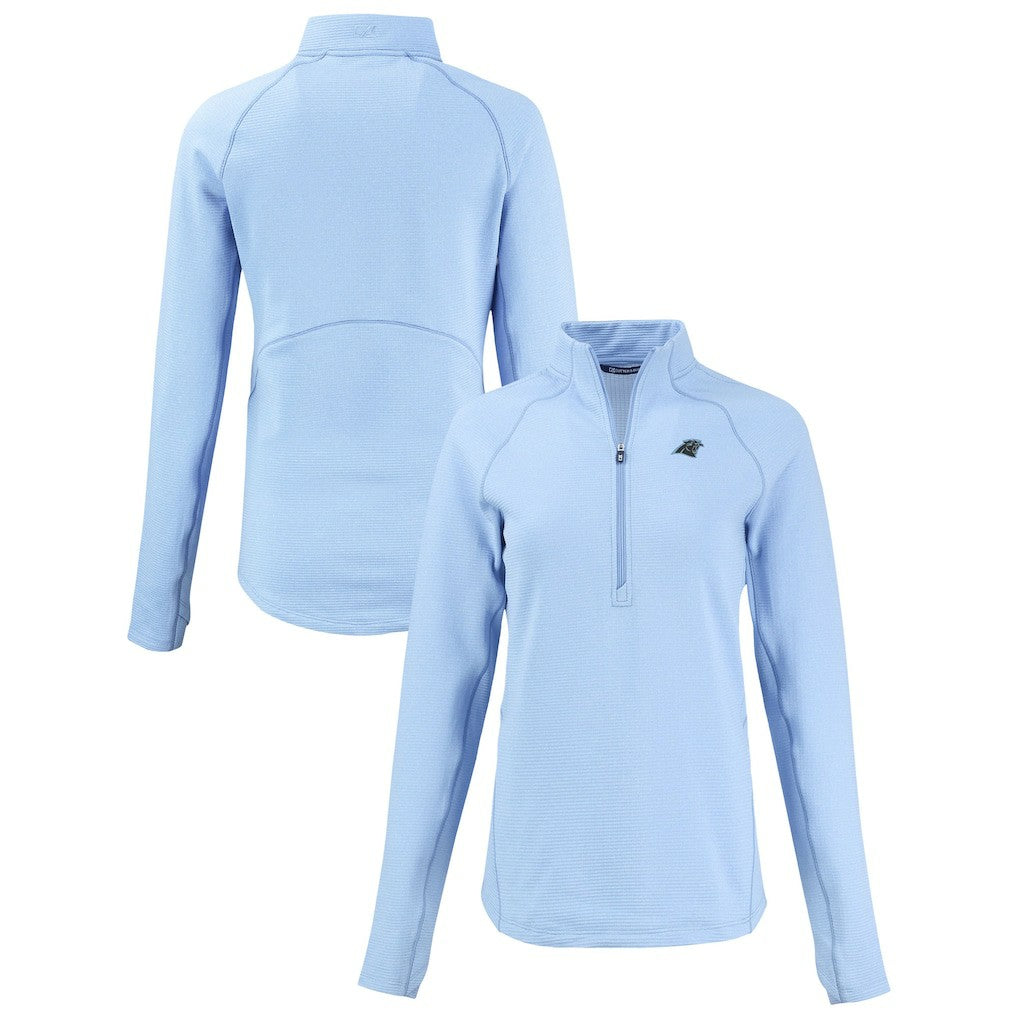 Carolina Panthers Cutter & Buck Women's Peshastin Eco Fleece Recycled Tri-Blend Raglan Half-Zip Jacket Heather Light Blue | NFL