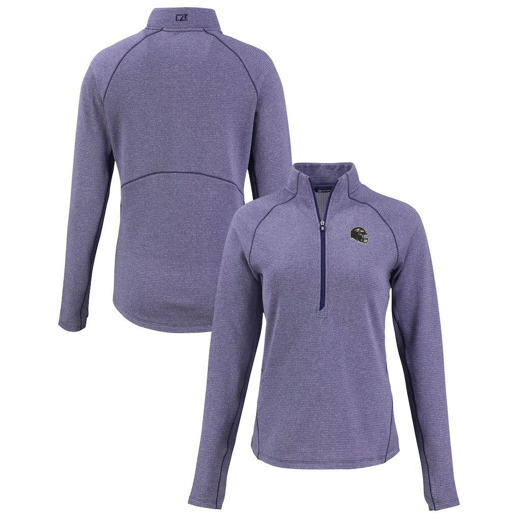Baltimore Ravens Cutter & Buck Women's Peshastin Eco Fleece Recycled Tri-Blend Raglan Half-Zip Jacket Heather Purple | NFL