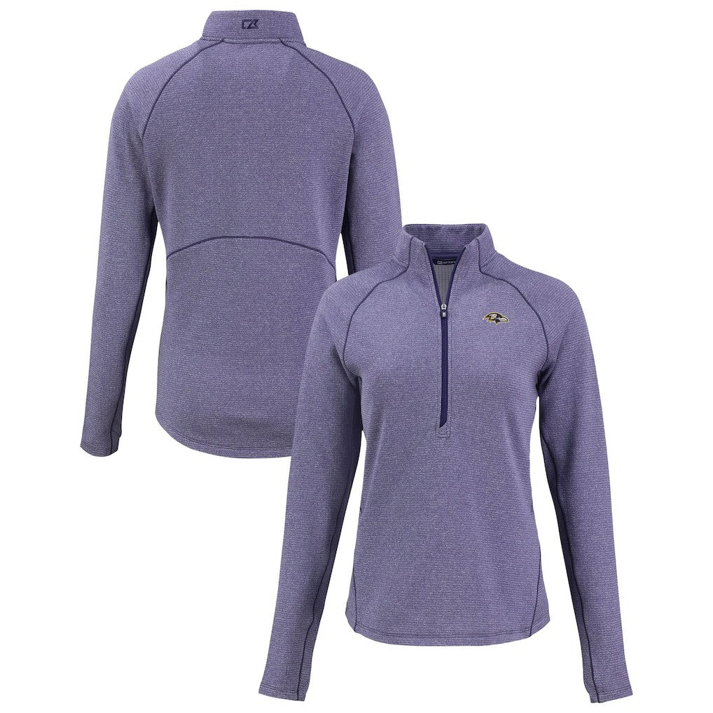 Baltimore Ravens Cutter & Buck Women's Peshastin Eco Fleece Recycled Tri-Blend Raglan Half-Zip Jacket Heather Purple | NFL